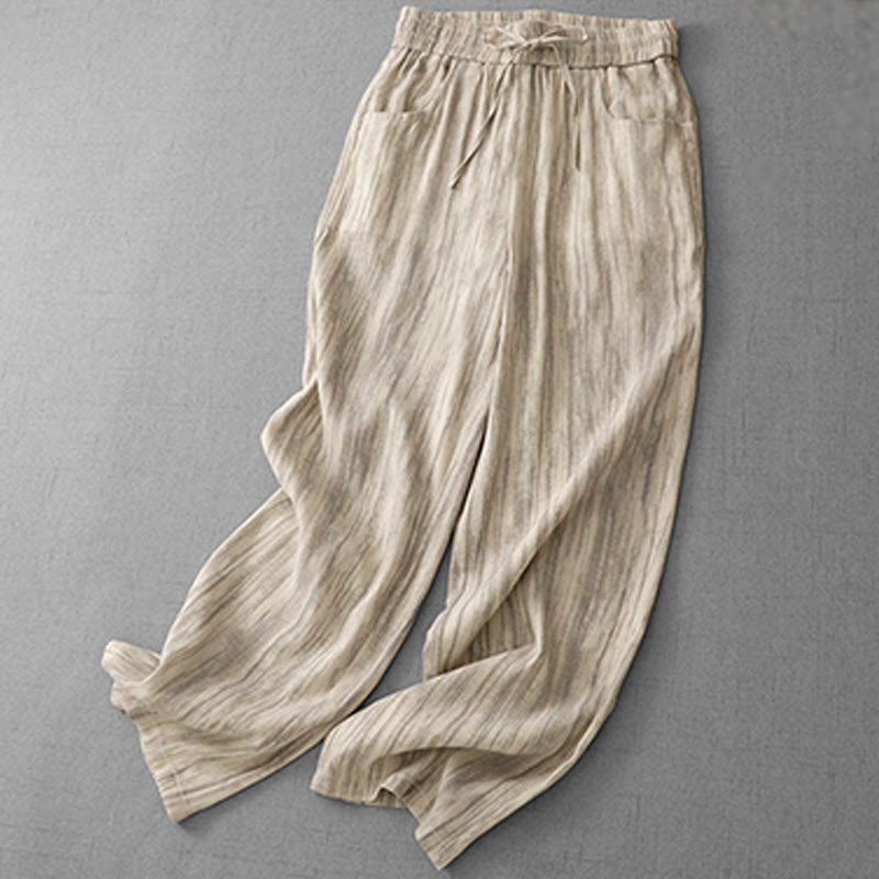 Pantalon large décontracté en coton avec cordon de serrage et poches pour femme, motif rayures et tie-dye Buddha Stones