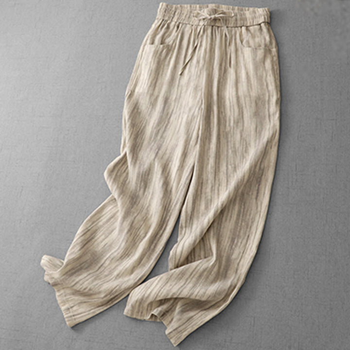 Pantalon large décontracté en coton avec cordon de serrage et poches pour femme, motif rayures et tie-dye Buddha Stones