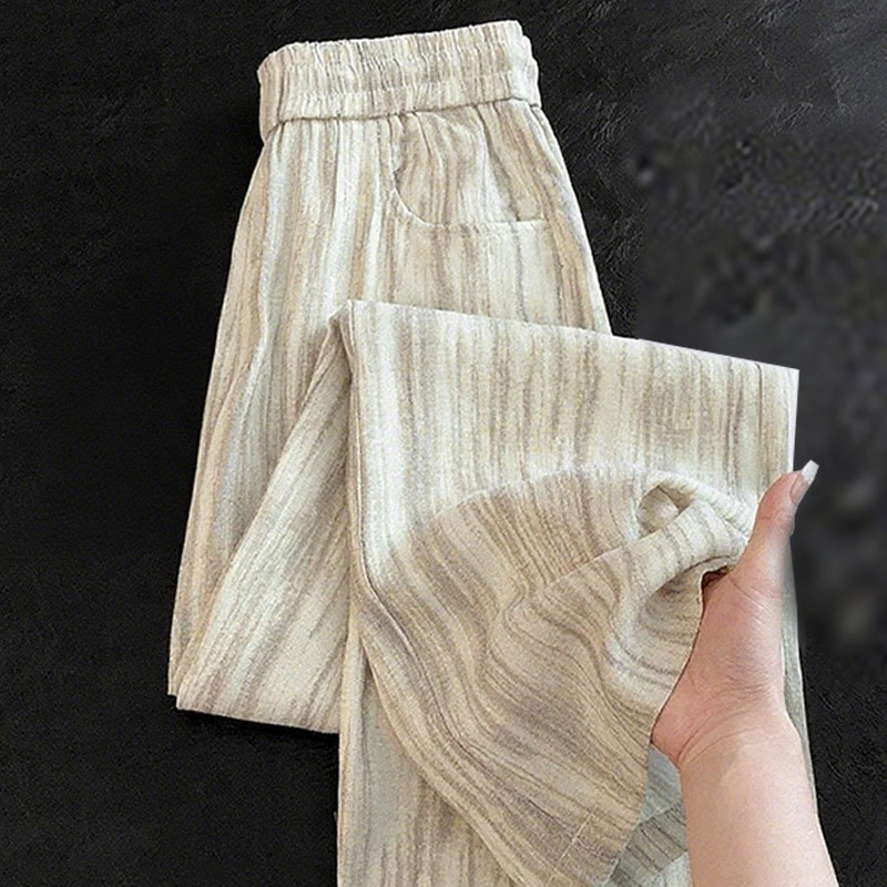 Pantalon large décontracté en coton avec cordon de serrage et poches pour femme, motif rayures et tie-dye Buddha Stones
