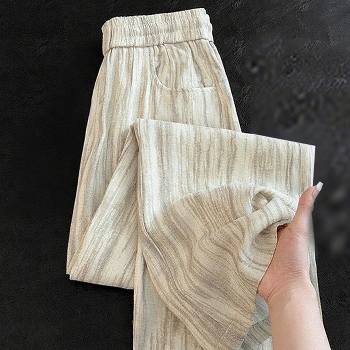 Pantalon large décontracté en coton avec cordon de serrage et poches pour femme, motif rayures et tie-dye Buddha Stones