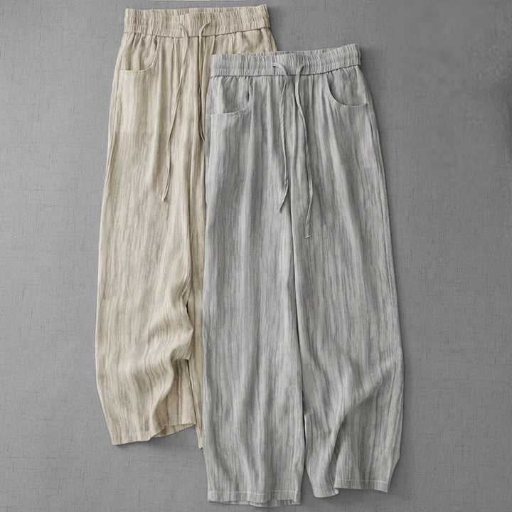Pantalon large décontracté en coton avec cordon de serrage et poches pour femme, motif rayures et tie-dye Buddha Stones