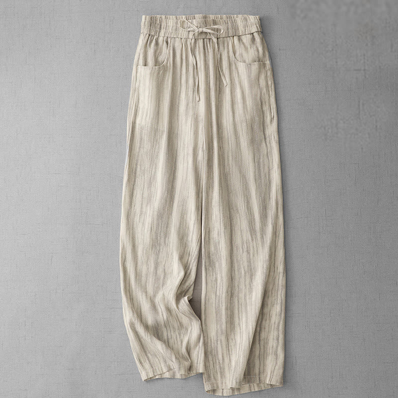 Pantalon large décontracté en coton avec cordon de serrage et poches pour femme, motif rayures et tie-dye Buddha Stones