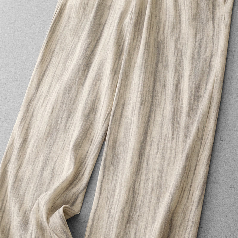 Pantalon large décontracté en coton avec cordon de serrage et poches pour femme, motif rayures et tie-dye Buddha Stones