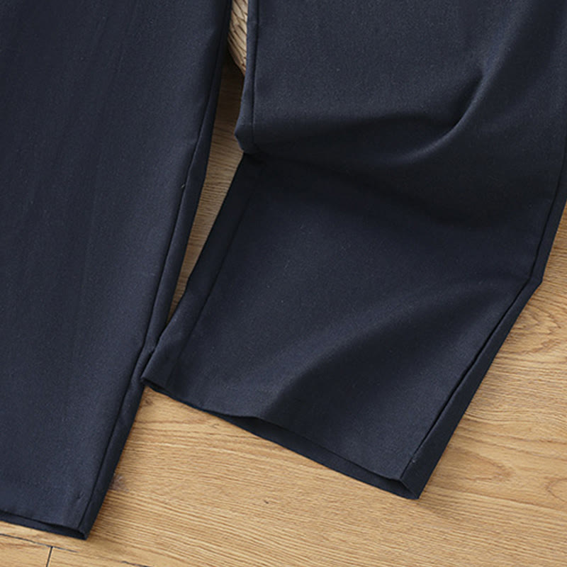 Pantalon large décontracté en coton et lin avec poches et ceinture en dentelle ajourée pour femme