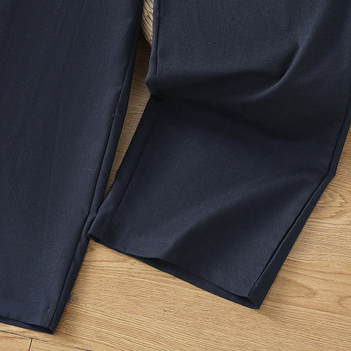 Pantalon large décontracté en coton et lin avec poches et ceinture en dentelle ajourée pour femme