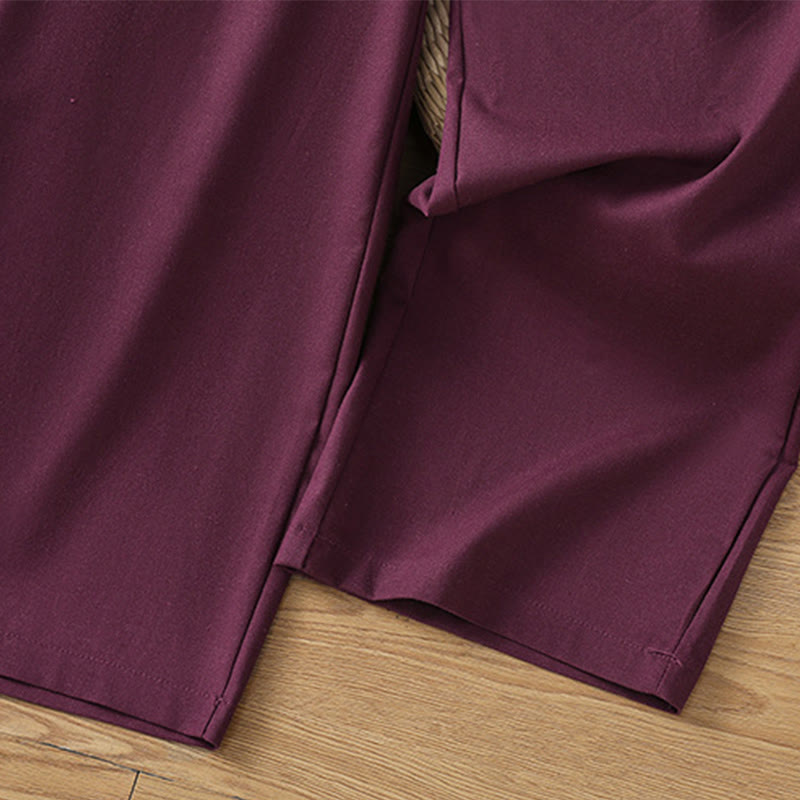 Pantalon large décontracté en coton et lin avec poches et ceinture en dentelle ajourée pour femme