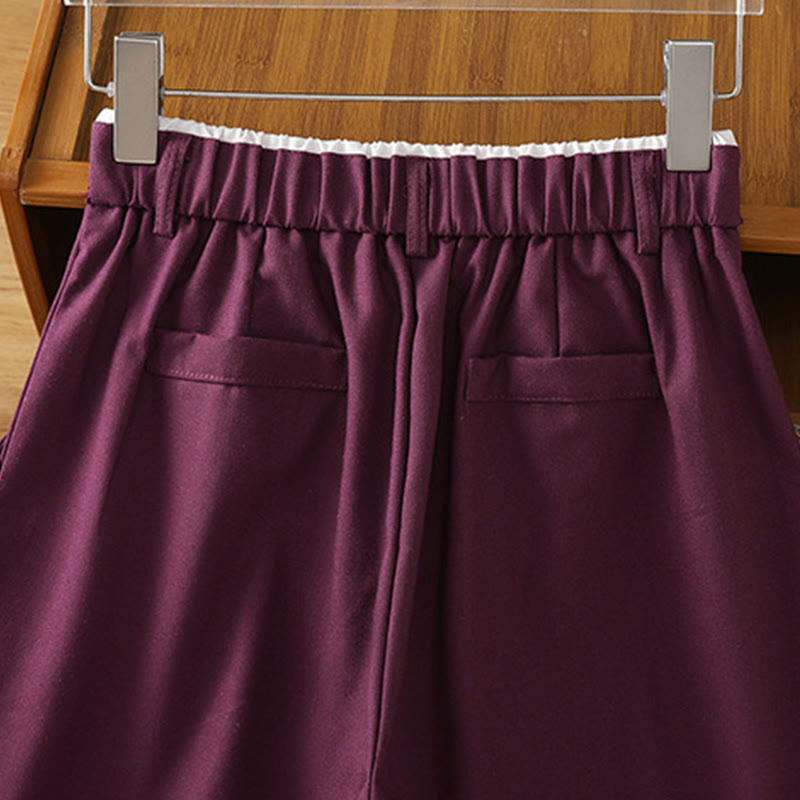 Pantalon large décontracté en coton et lin avec poches et ceinture en dentelle ajourée pour femme