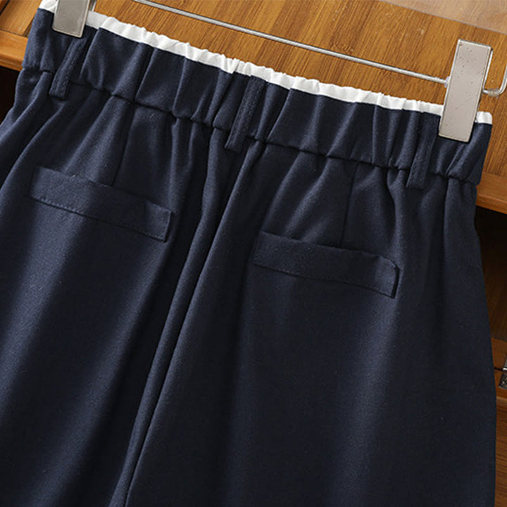 Pantalon large décontracté en coton et lin avec poches et ceinture en dentelle ajourée pour femme