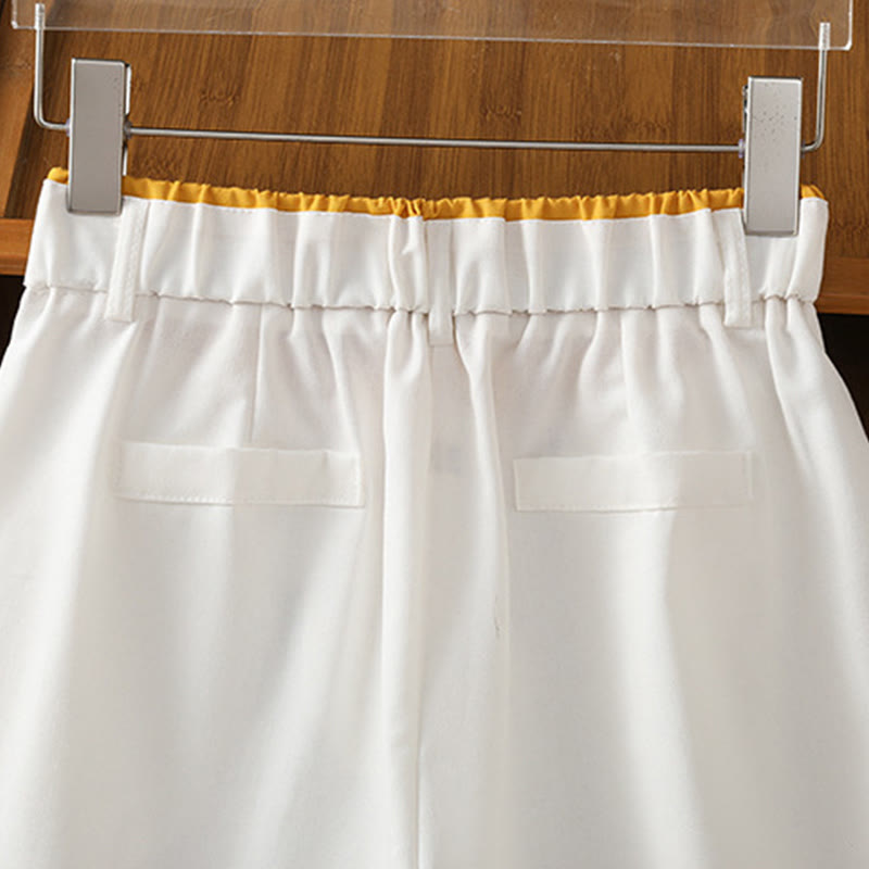 Pantalon large décontracté en coton et lin avec poches et ceinture en dentelle ajourée pour femme