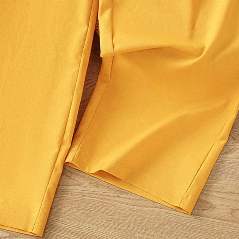 Pantalon large décontracté en coton et lin avec poches et ceinture en dentelle ajourée pour femme