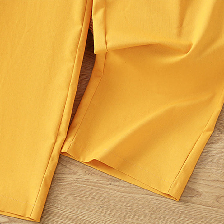 Pantalon large décontracté en coton et lin avec poches et ceinture en dentelle ajourée pour femme