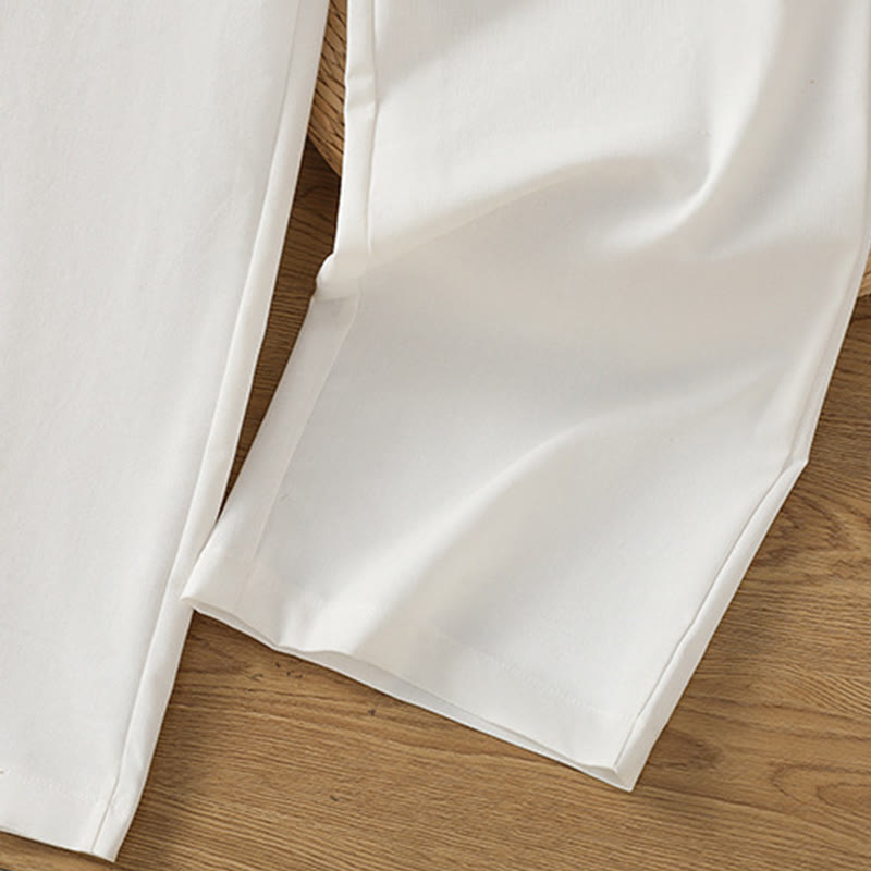 Pantalon large décontracté en coton et lin avec poches et ceinture en dentelle ajourée pour femme