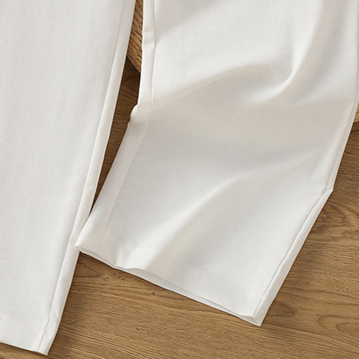 Pantalon large décontracté en coton et lin avec poches et ceinture en dentelle ajourée pour femme