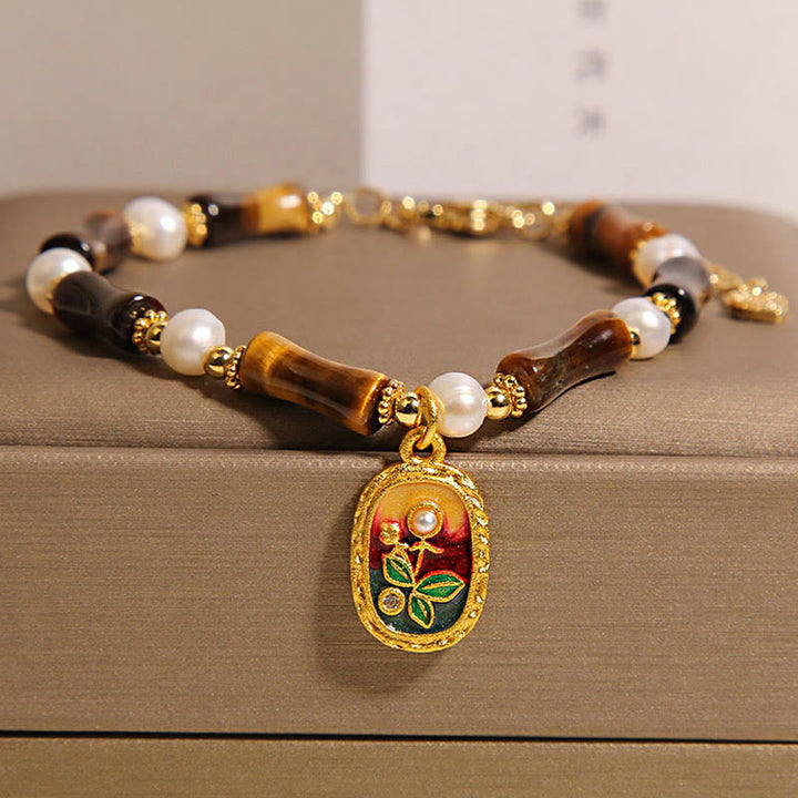 Bracelet de force en perles de bambou et œil de tigre naturelles de Buddha Stones - Œil de tigre (circonférence du poignet : 18-22 cm) - image 1
