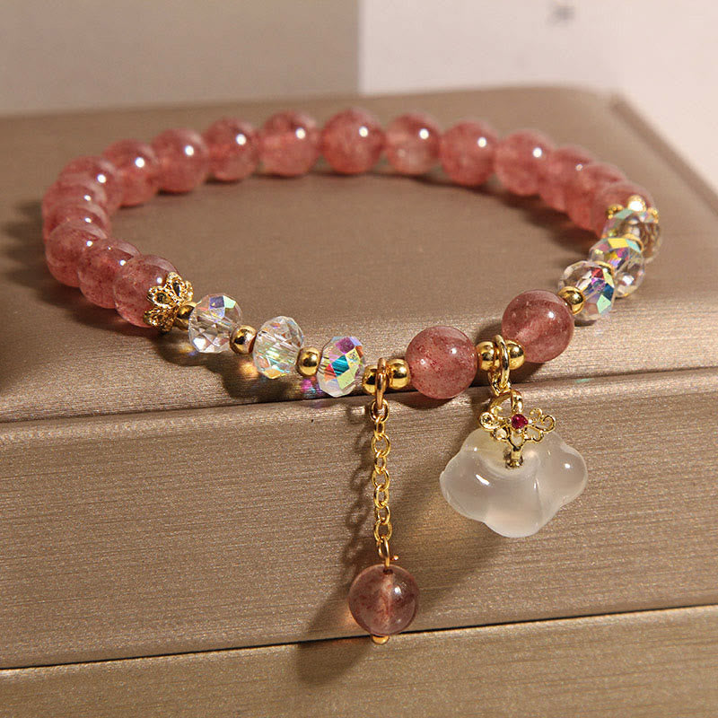 Bracelet positif en Buddha Stones , nuages de bon augure, quartz fraise, agate blanche et cristal blanc - image 3