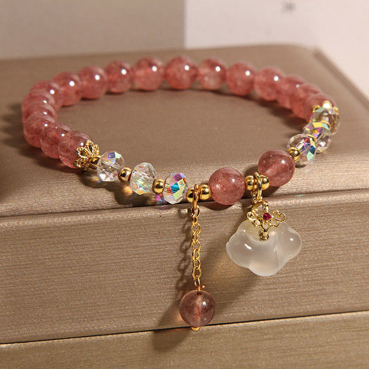 Bracelet positif en Buddha Stones , nuages de bon augure, quartz fraise, agate blanche et cristal blanc - image 3