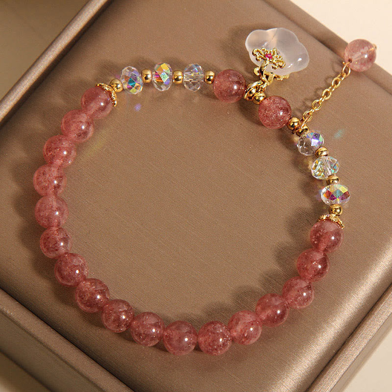 Bracelet positif en Buddha Stones , nuages de bon augure, quartz fraise, agate blanche et cristal blanc - image 5