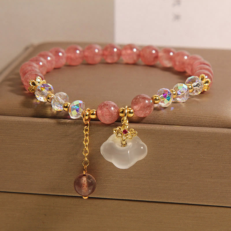 Bracelet positif en Buddha Stones , nuages de bon augure, quartz fraise, agate blanche et cristal blanc - image 2