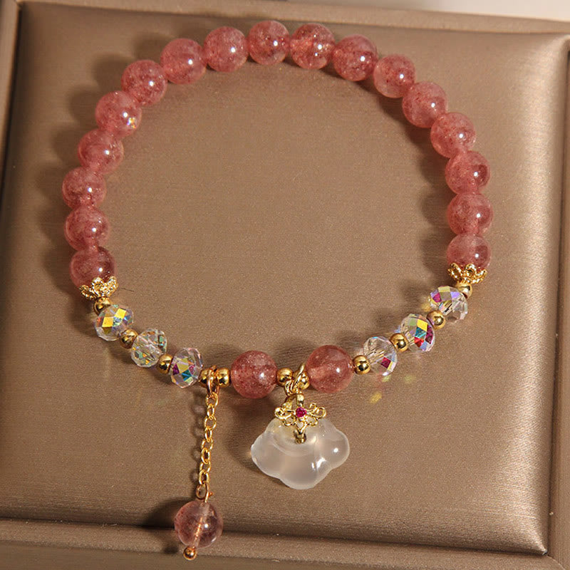 Bracelet positif en Buddha Stones , nuages de bon augure, quartz fraise, agate blanche et cristal blanc - image 4