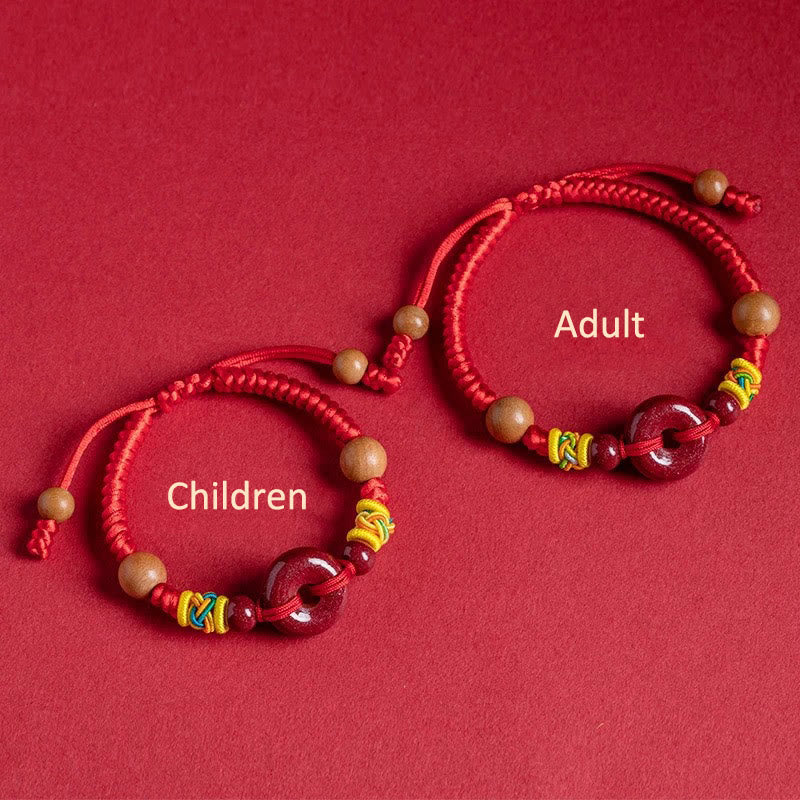 Bracelet de protection pour adultes et enfants , en bois de pêche et corde rouge, boucle de paix, cinabre - image 3