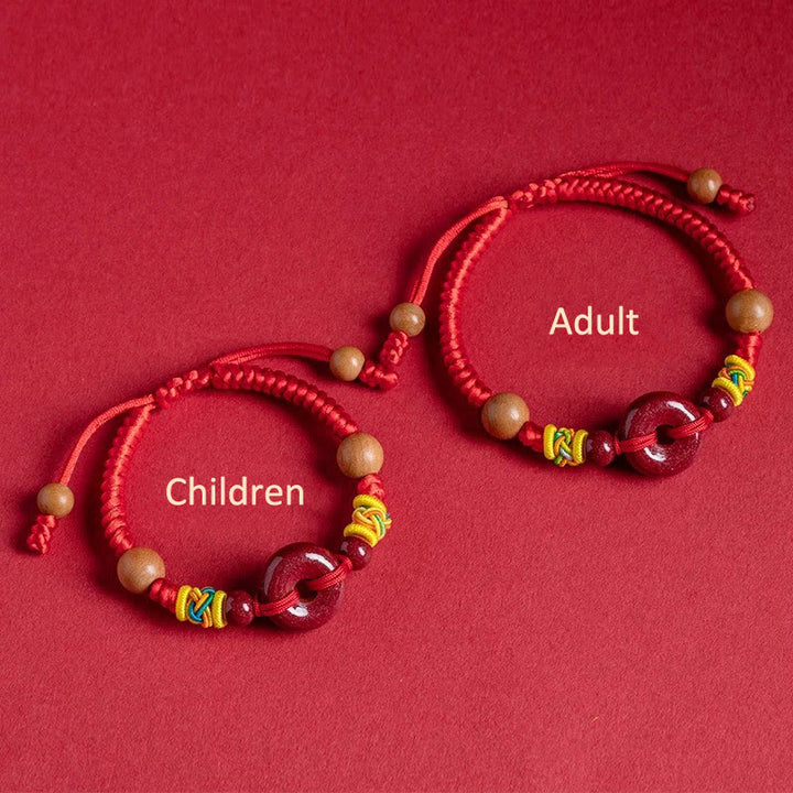Bracelet de protection pour adultes et enfants , en bois de pêche et corde rouge, boucle de paix, cinabre - image 3