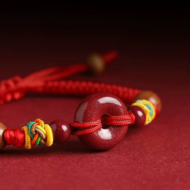 Bracelet de protection pour adultes et enfants , en bois de pêche et corde rouge, boucle de paix, cinabre - image 2
