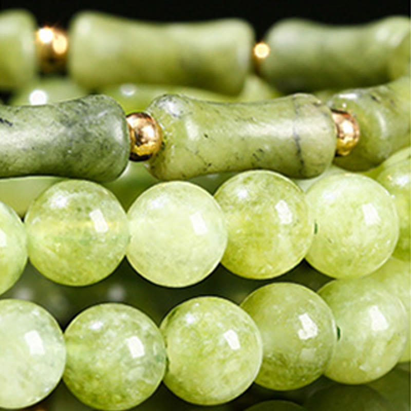 Bracelet de force multicouche rétro en bambou et calcédoine verte avec Buddha Stones - image 12