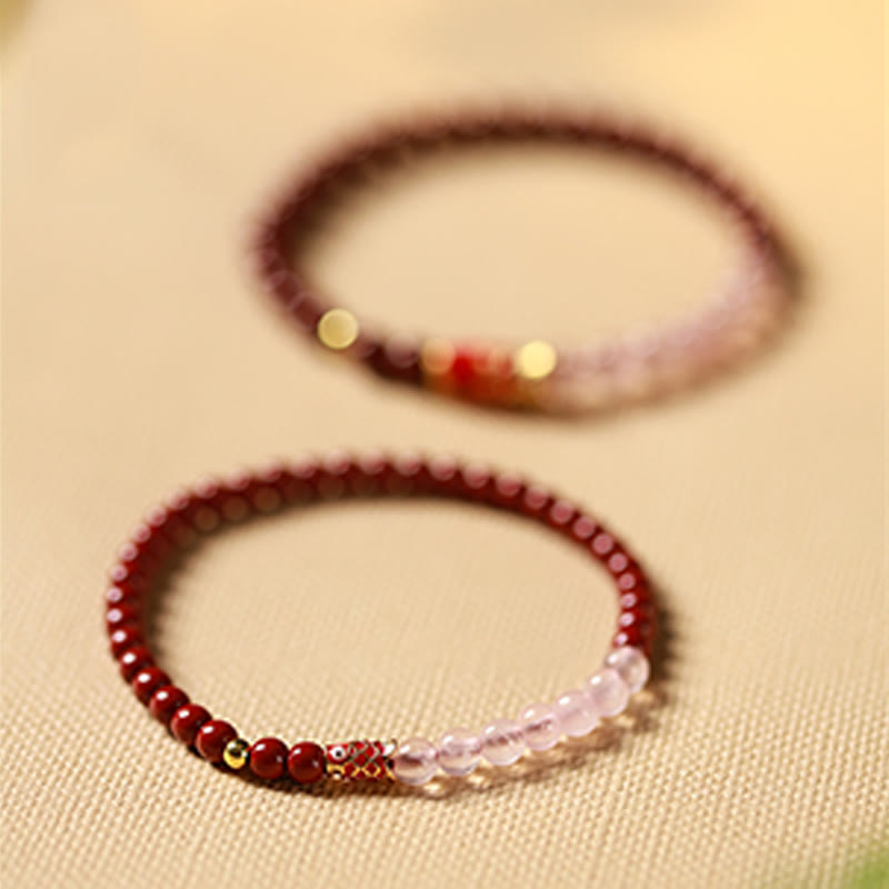 Bracelet porte-bonheur en quartz fraise , Buddha Stones naturelle de cinabre et cristal rose, poisson koï porte-bonheur - image 15