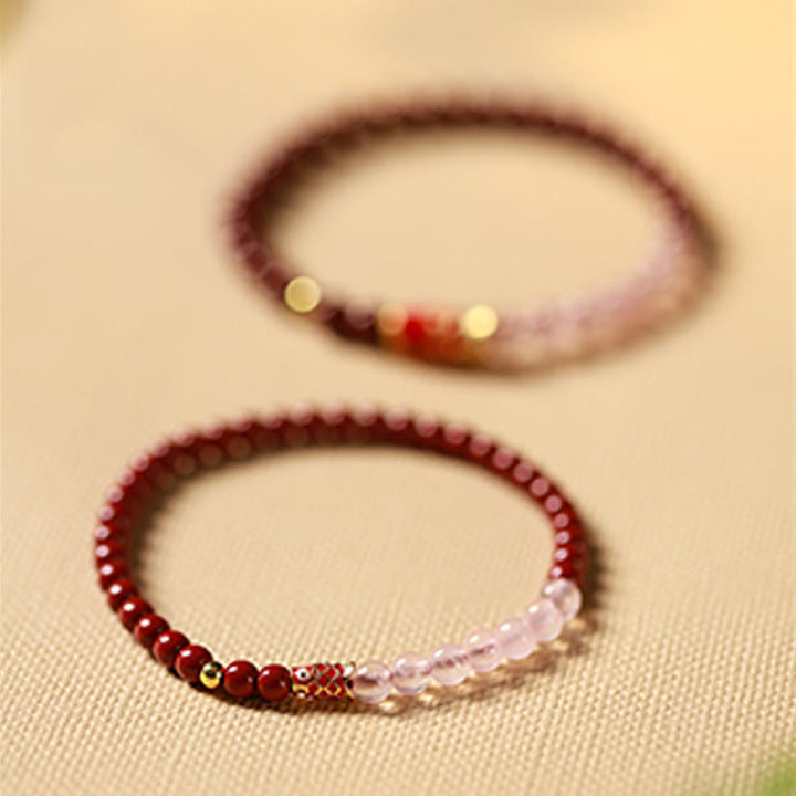 Bracelet porte-bonheur en quartz fraise , Buddha Stones naturelle de cinabre et cristal rose, poisson koï porte-bonheur - image 15