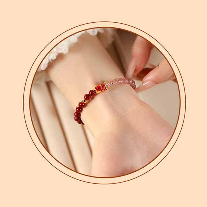 Bracelet porte-bonheur en quartz fraise , Buddha Stones naturelle de cinabre et cristal rose, poisson koï porte-bonheur - image 6