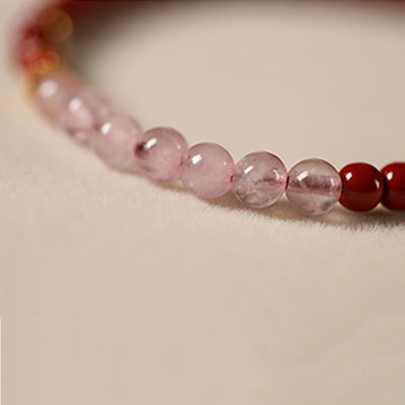 Bracelet porte-bonheur en quartz fraise , Buddha Stones naturelle de cinabre et cristal rose, poisson koï porte-bonheur - image 17