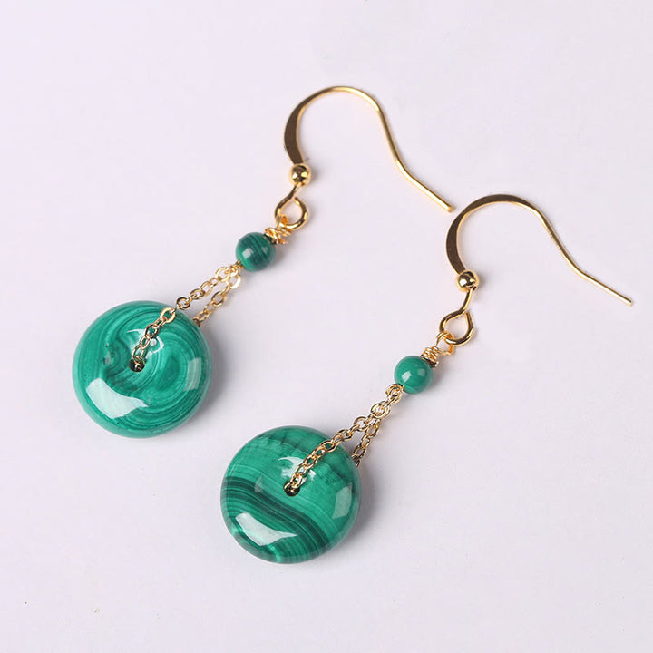 Boucles d'oreilles Buddha Stones en malachite naturelle Peace Buckle Calmness - Boucle de paix en malachite (poteaux en cuivre) - image 1