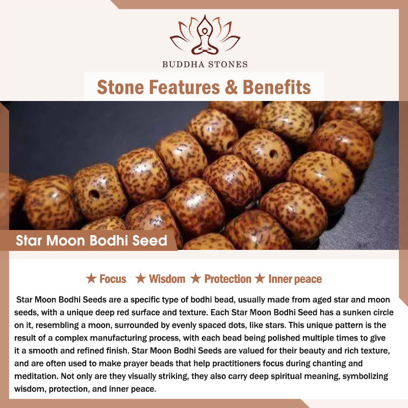 Bracelet de paix intérieure en Buddha Stones polies à la main, motif étoile, lune, graine de Bodhi, éléphant - image 6