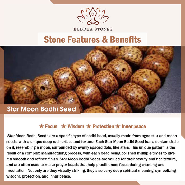 Bracelet de paix intérieure en Buddha Stones polies à la main, motif étoile, lune, graine de Bodhi, éléphant - image 6