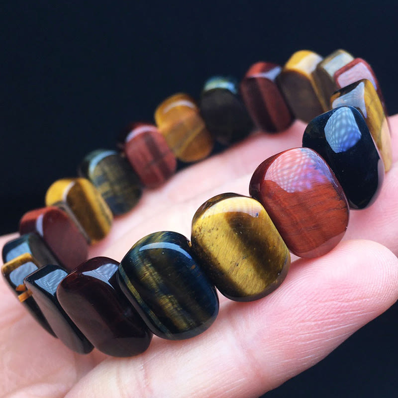 Bracelet de force en perles ovales œil de tigre de couleur naturelle Buddha Stones