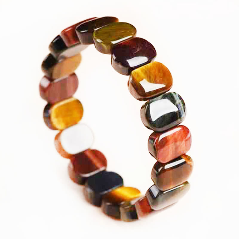 Bracelet de force en perles ovales œil de tigre de couleur naturelle Buddha Stones