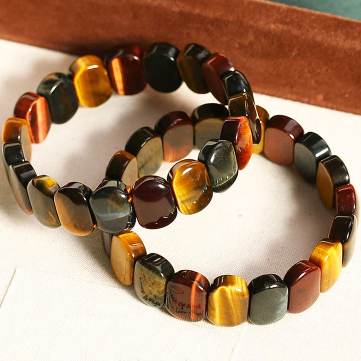 Bracelet de force en perles ovales œil de tigre de couleur naturelle Buddha Stones