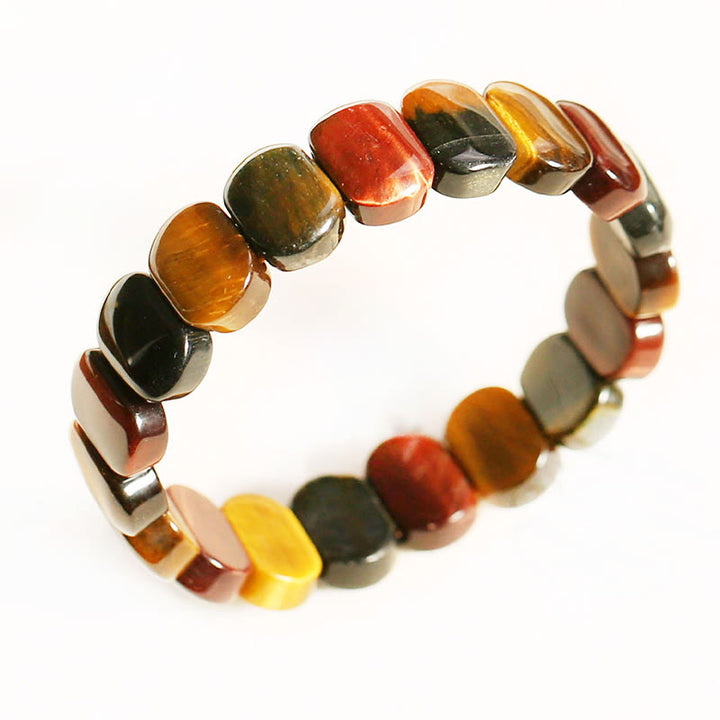 Bracelet de force en perles ovales œil de tigre de couleur naturelle Buddha Stones