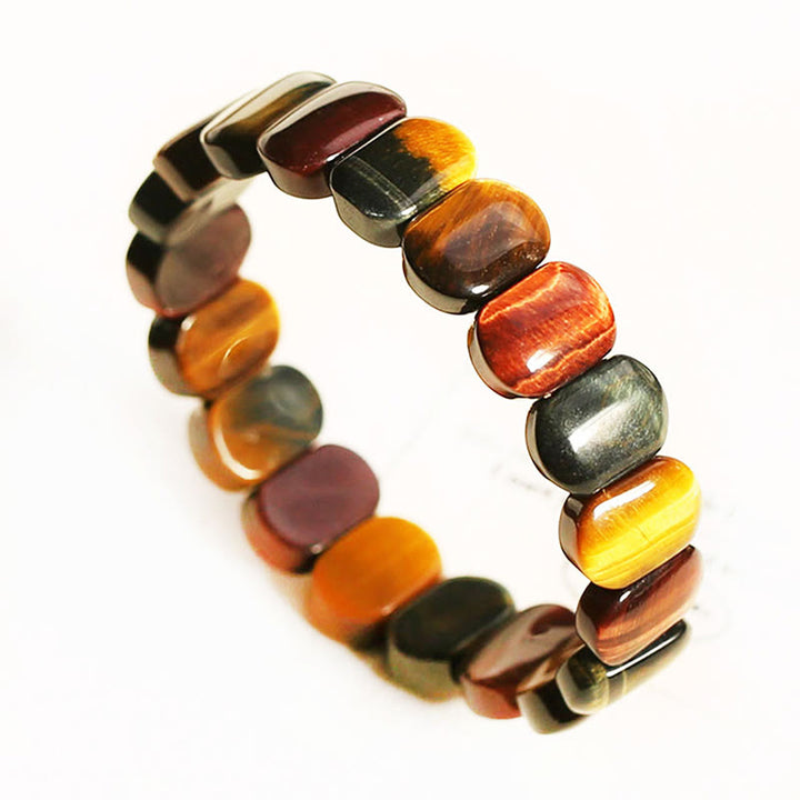 Bracelet de force en perles ovales œil de tigre de couleur naturelle Buddha Stones