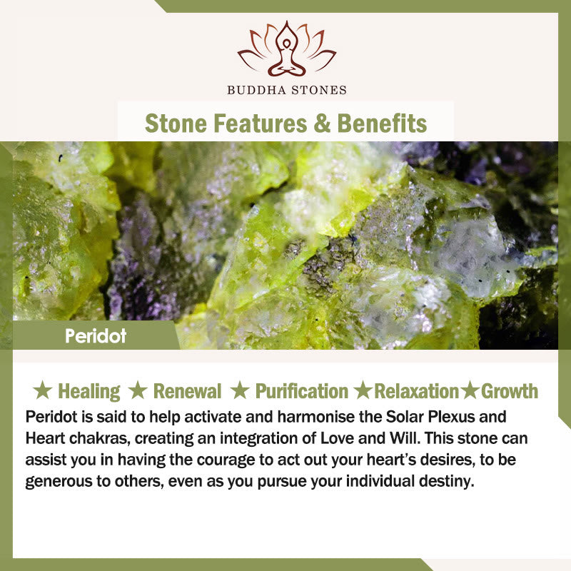 Bracelet de paix en Buddha Stones et péridot naturel, blocs irréguliers