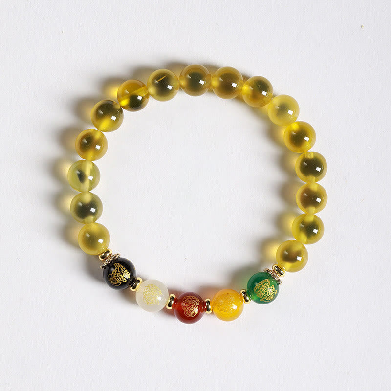 Bracelet d'harmonie en agate bonbon colorée naturelle avec Buddha Stones et cinq dieux de la richesse - Agate bonbon jaune (tour de poignet : 14-15 cm) - image 3