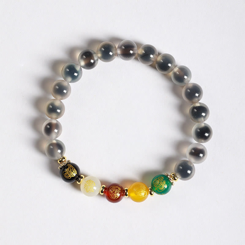 Bracelet d'harmonie en agate bonbon colorée naturelle avec Buddha Stones et cinq dieux de la richesse - Agate bonbon blanche (tour de poignet : 14-15 cm) - image 5