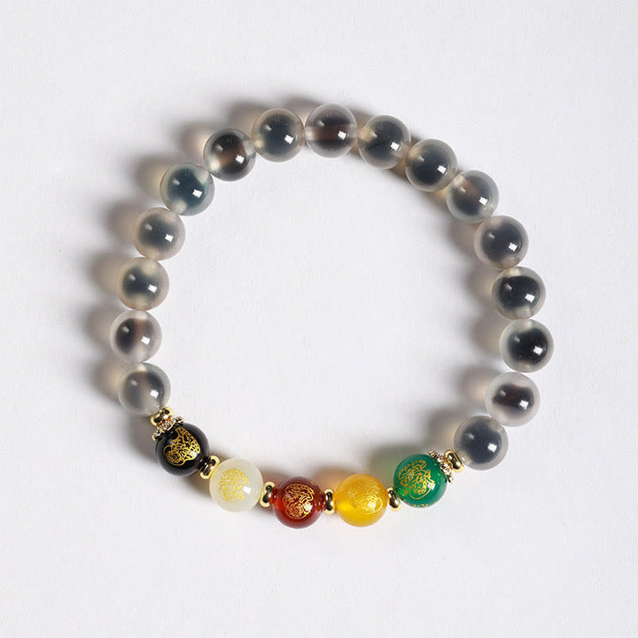Bracelet d'harmonie en agate bonbon colorée naturelle avec Buddha Stones et cinq dieux de la richesse - Agate bonbon blanche (tour de poignet : 14-15 cm) - image 5