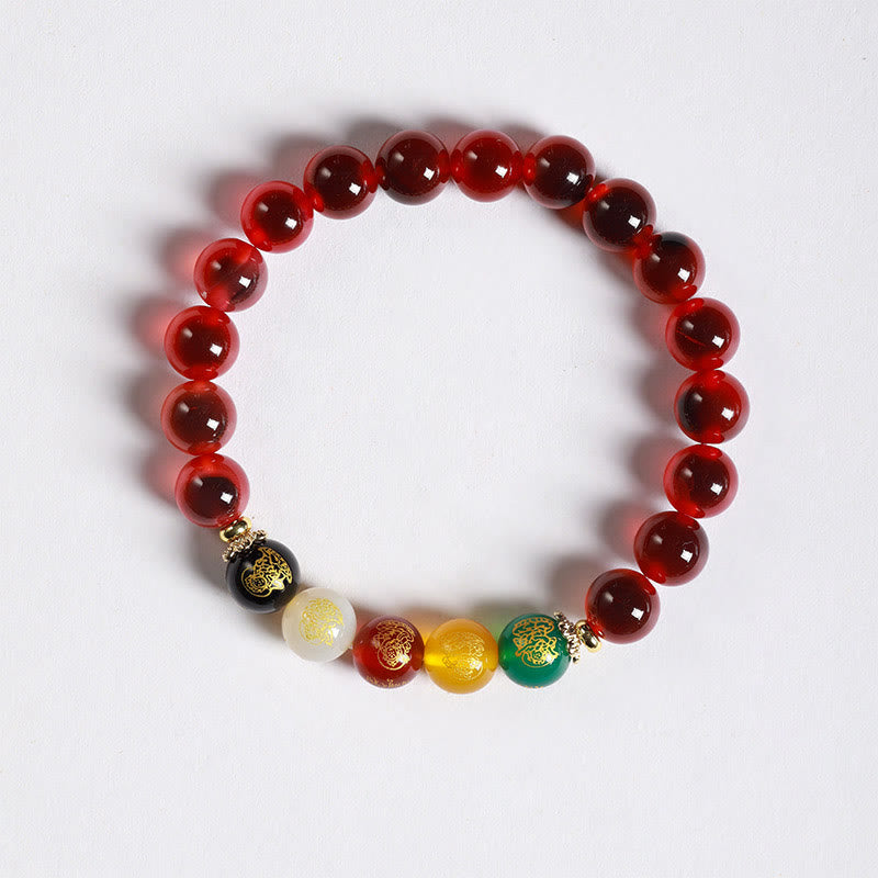 Bracelet d'harmonie en agate bonbon colorée naturelle avec Buddha Stones et cinq dieux de la richesse - Agate bonbon rouge (circonférence du poignet : 14-15 cm) - image 2