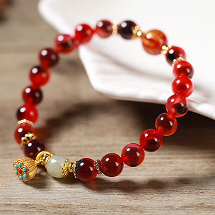 Bracelet de guérison en agate bonbon colorée naturelle et Buddha Stones , gousse de lotus dorée - image 18