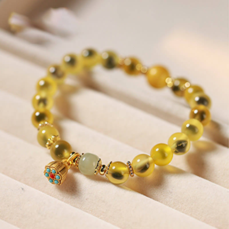 Bracelet de guérison en agate bonbon colorée naturelle et Buddha Stones , gousse de lotus dorée - image 10