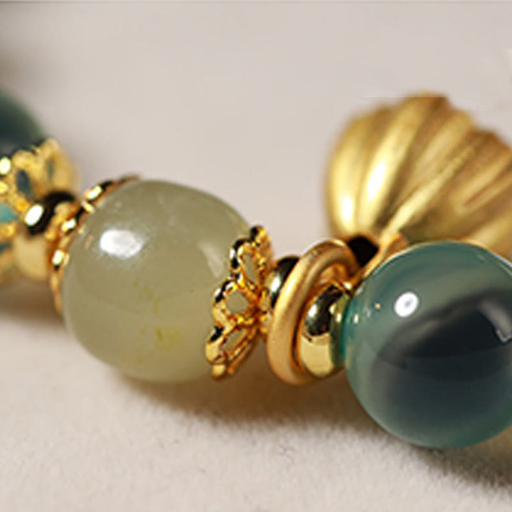 Bracelet de guérison en agate bonbon colorée naturelle et Buddha Stones , gousse de lotus dorée - image 7