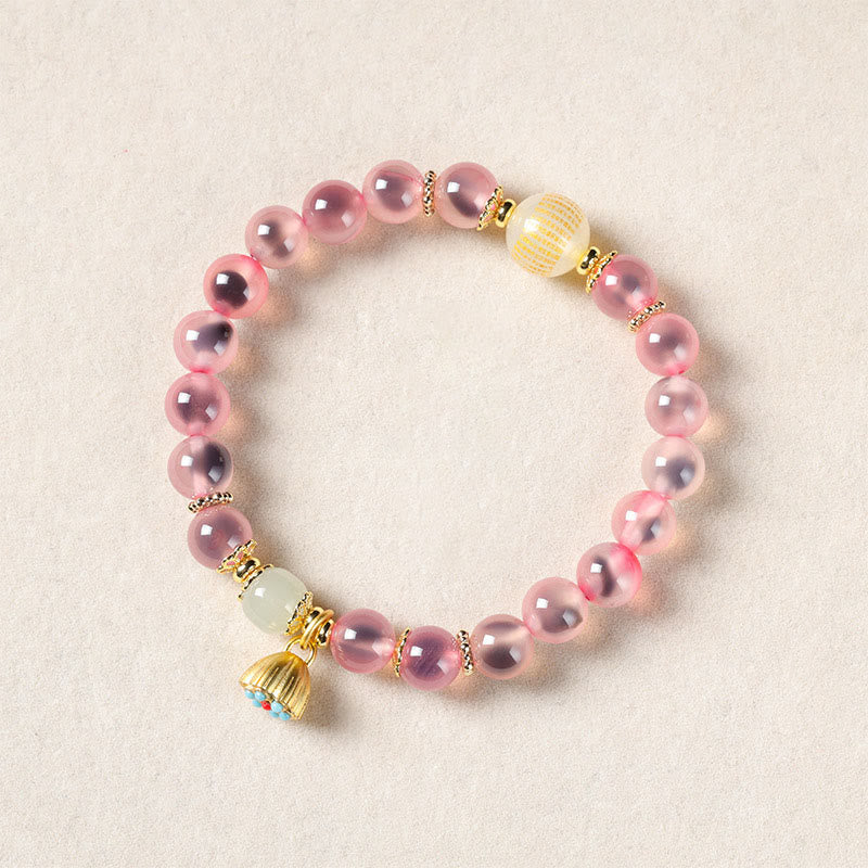 Bracelet de guérison en agate bonbon colorée naturelle et Buddha Stones , gousse de lotus dorée - Agate rose bonbon (tour de poignet : 14-15 cm) - image 14
