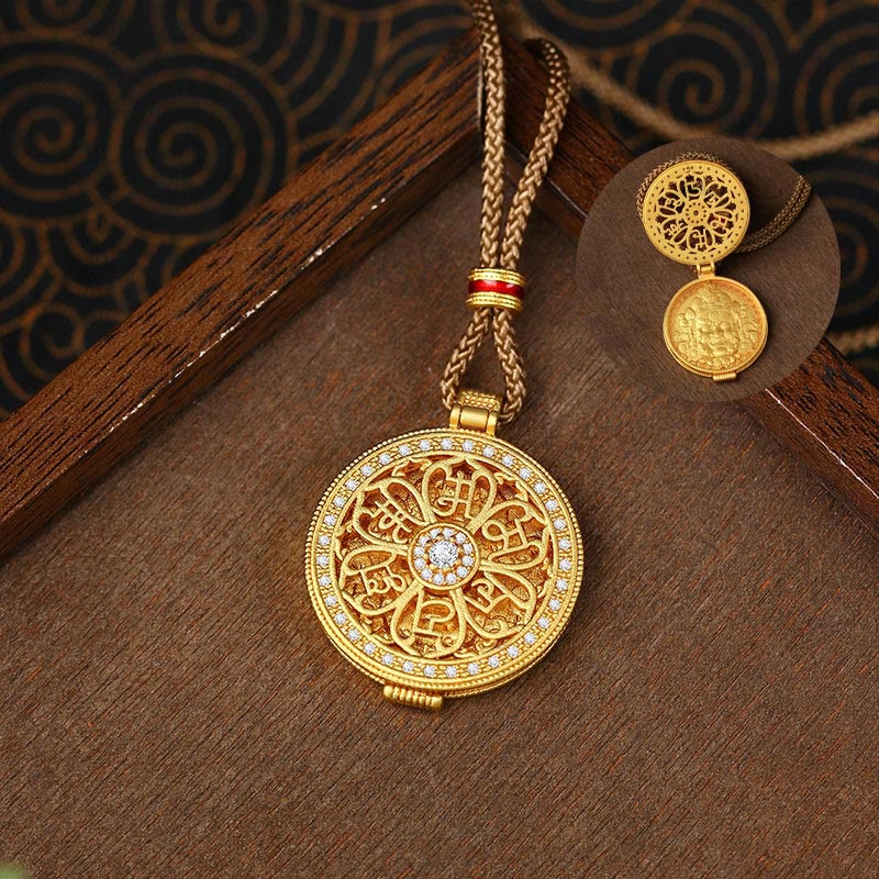 Collier pendentif en cuivre plaqué or avec Buddha Stones Om Mani Padme Hum - image 2
