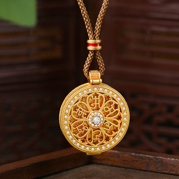 Collier pendentif en cuivre plaqué or avec Buddha Stones Om Mani Padme Hum - Cuivre (Richesse ♥ Chance) - image 1